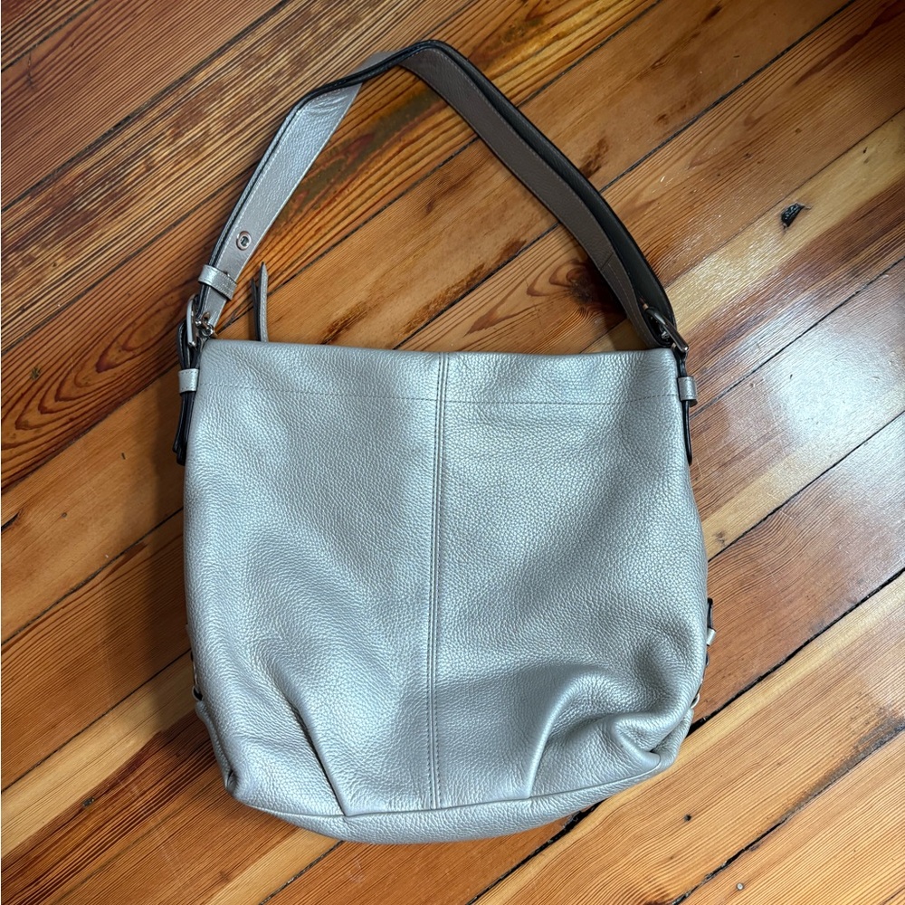 Coach F15064 Metallic Silver Hobo Satchel Shoulder Bag